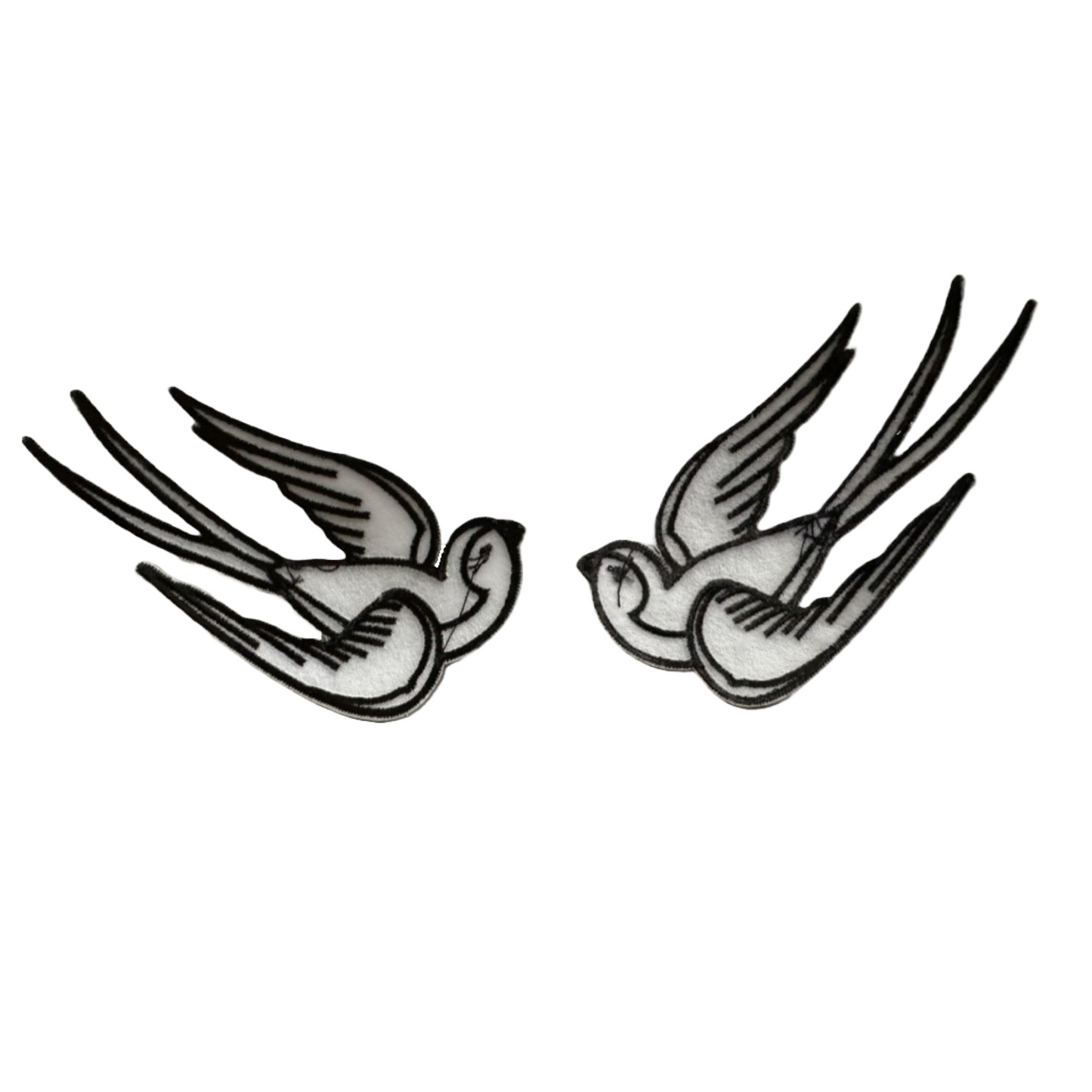 White & Black Swallow / Sparrow Birds Iron-on Patch Left and Right Set