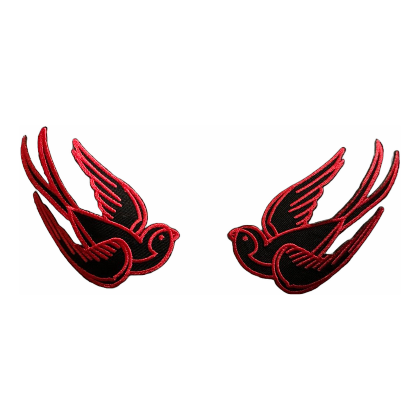 Red & Black Swallow / Sparrow Birds Iron-on Patch Left and Right Set